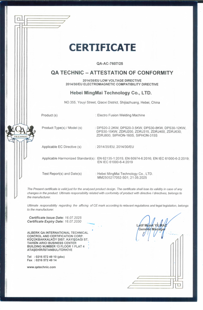 چین Hebei Mingmai Technology Co.,Ltd گواهینامه ها