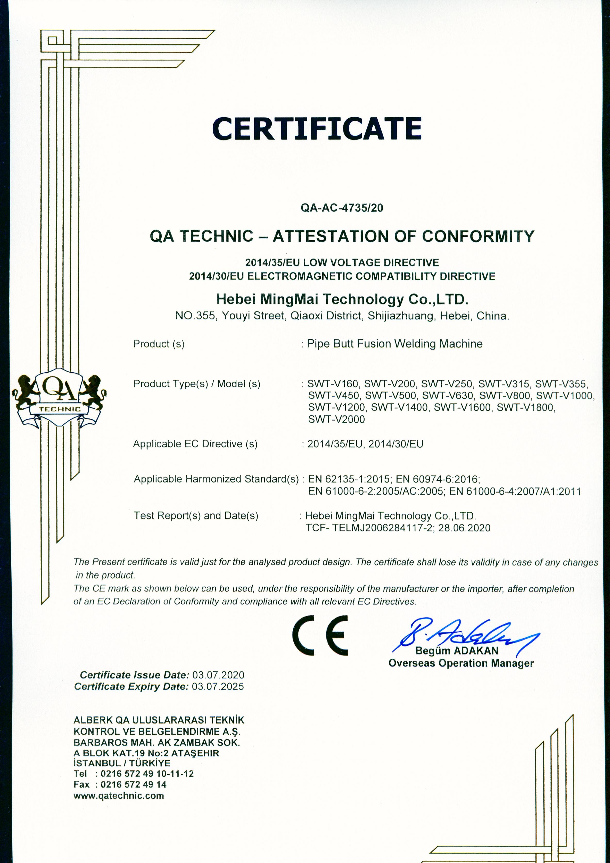 چین Hebei Mingmai Technology Co.,Ltd گواهینامه ها